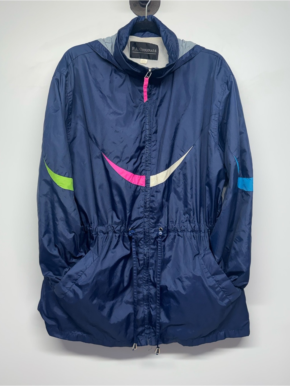 PA originals Navy Windbreaker Jacket with Neon Accents Large 90s